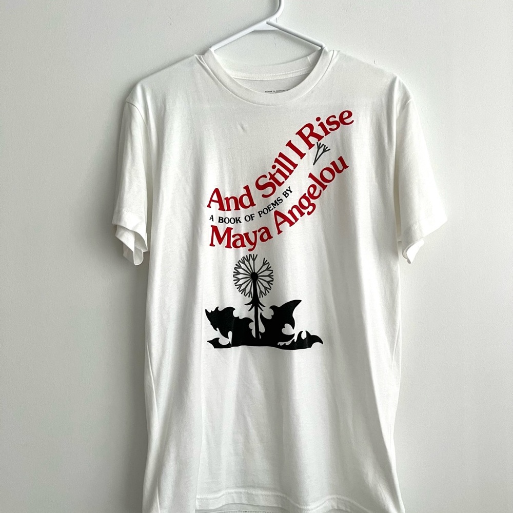 Unisex Out of Print White Maya Angelou Poetry T-Shirt Size M (Discontinued)